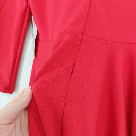 Express Red Long Sleeve Fit & Flare Casual Midi Dress 892 - Picture 6 of 10
